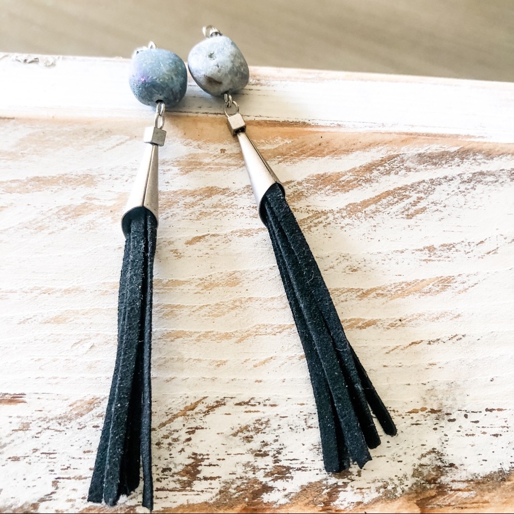 💙Polished Blue Druzy and Leather Earrings💙
